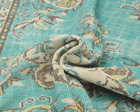 6x9 Vintage Green Persian Style Hand Knotted Low Pile Wool Area Rug